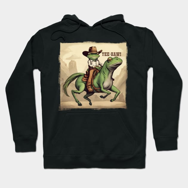 cowboy frog freaky horse yeehaw western lingo funny animal Hoodie by BigMRanch